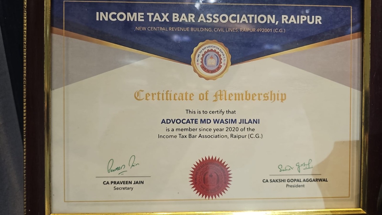 Certificate of Membership, Income Tax Bar Association, Raipur
